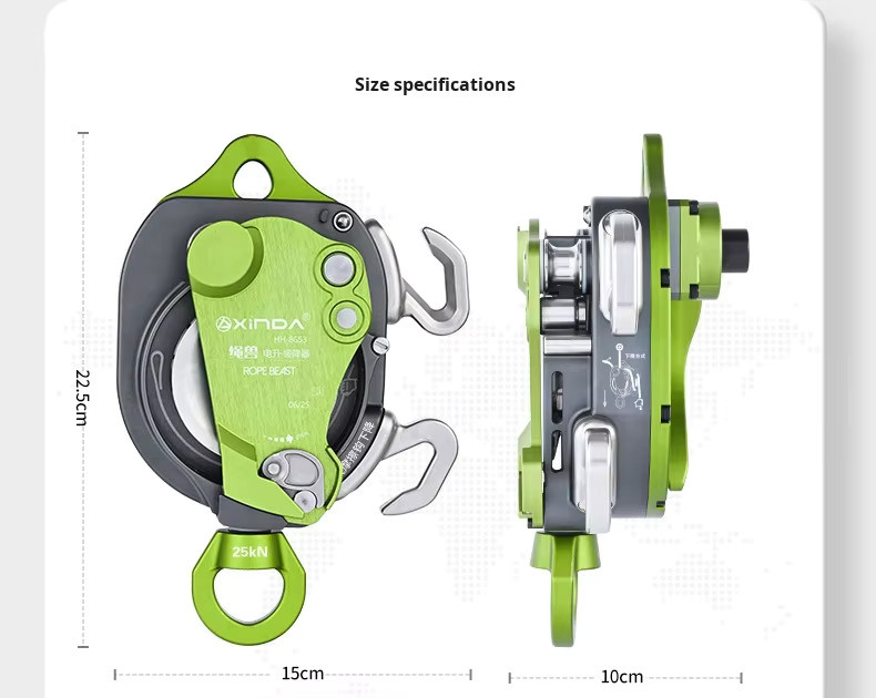 Xinda Electric Ascender Kit Elektrischer Lift mit Absturzsicherungsset in Grün für Seilzugang und Outdoor-Aktivitäten - Bild 4