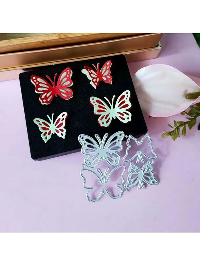 4 Stück Schmetterling Metall Stanzformen in Silber für Scrapbooking und DIY Bastelarbeiten - Bild 2