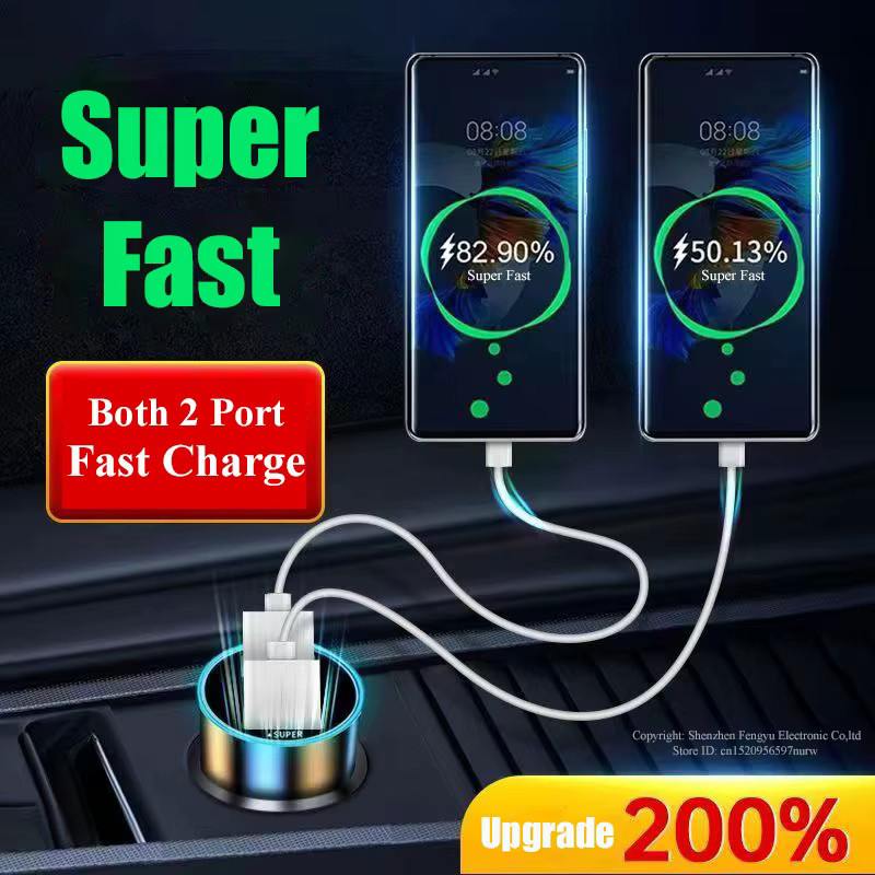 UYUXIO Dual USB Port Autotelefon Ladegerät in Schwarz mit Spannungsanzeige und Superschnellladefunktion für iPhone, Samsung, Oppo, Vivo und Huawei - Bild 3