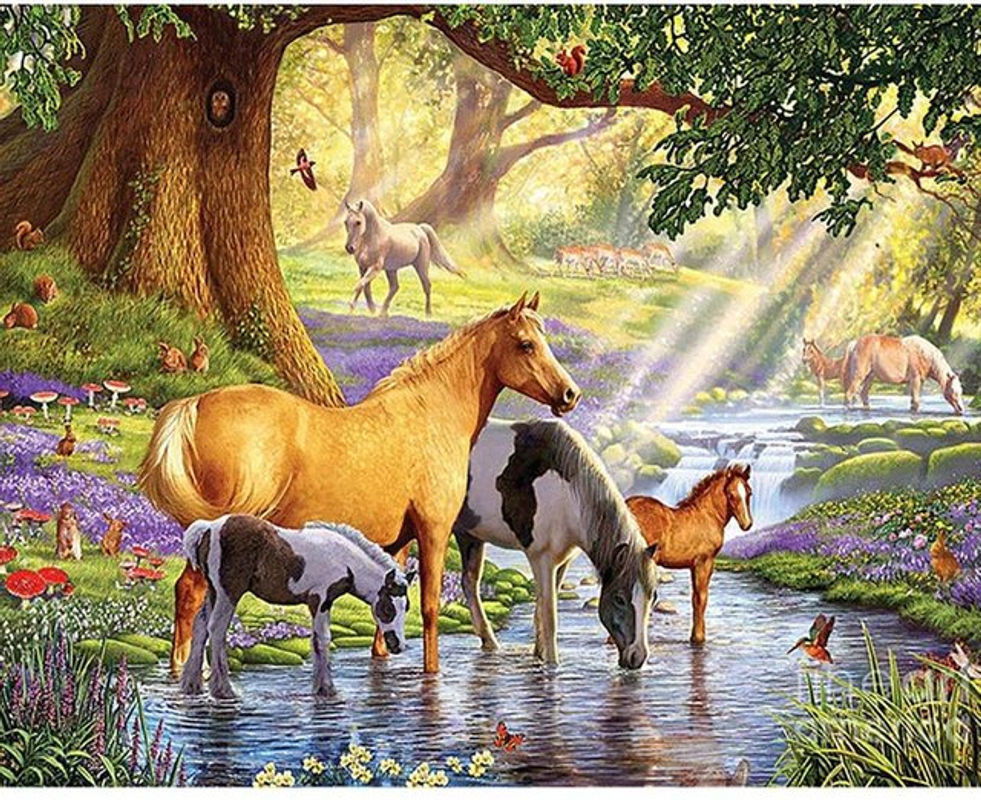 FIYO Diamond Painting Set Pferde Motiv, Mehrfarbiges Strass-Mosaik zum Selbermachen, B/H: 30 x 20 cm - Bild 1