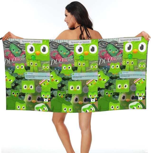 Duolingo Eule Duo Strandtuch aus weicher Mikrofaser, grün, B/H: 70 x 140 cm - Bild 1