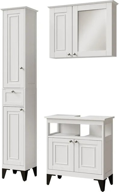 Vicco Badmöbel-Set Vanity Weiß 3-teilig modern mit Unterschrank, Spiegelschrank und Hochschrank - Bild 1