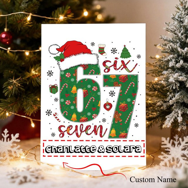 Weihnachtsgrußkarte mit individuellem Namen und Umschlag im 6,7 Design, bunt, aus Papier - Bild 1
