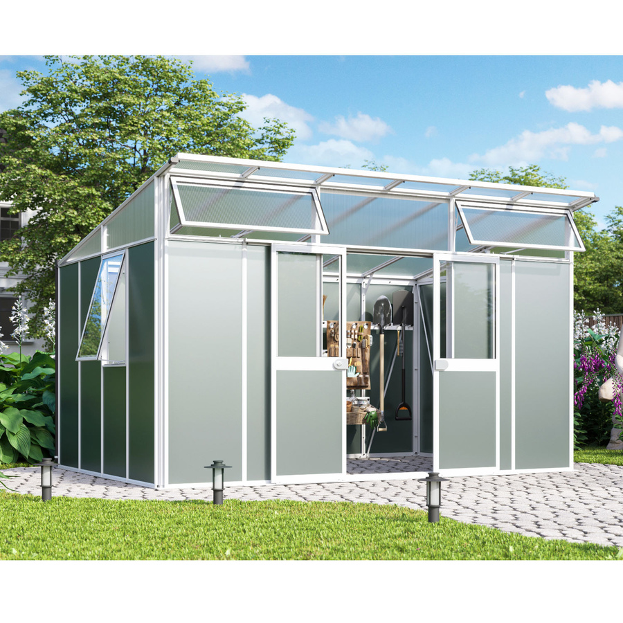 Vitavia Gerätehaus Kosmos aus Metall in Weiß und Salbeigrün, B/H/T: 392,8 x 242,3 x 295 cm - Bild 2