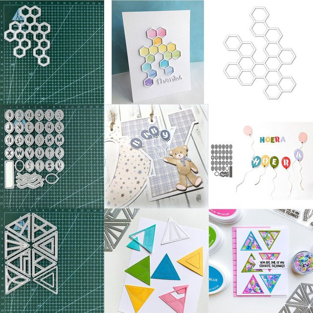 Metall Schneidematrize für Waben-Luftballons und Dreiecke in Silber für Scrapbooking und Bastelarbeiten - Bild 1