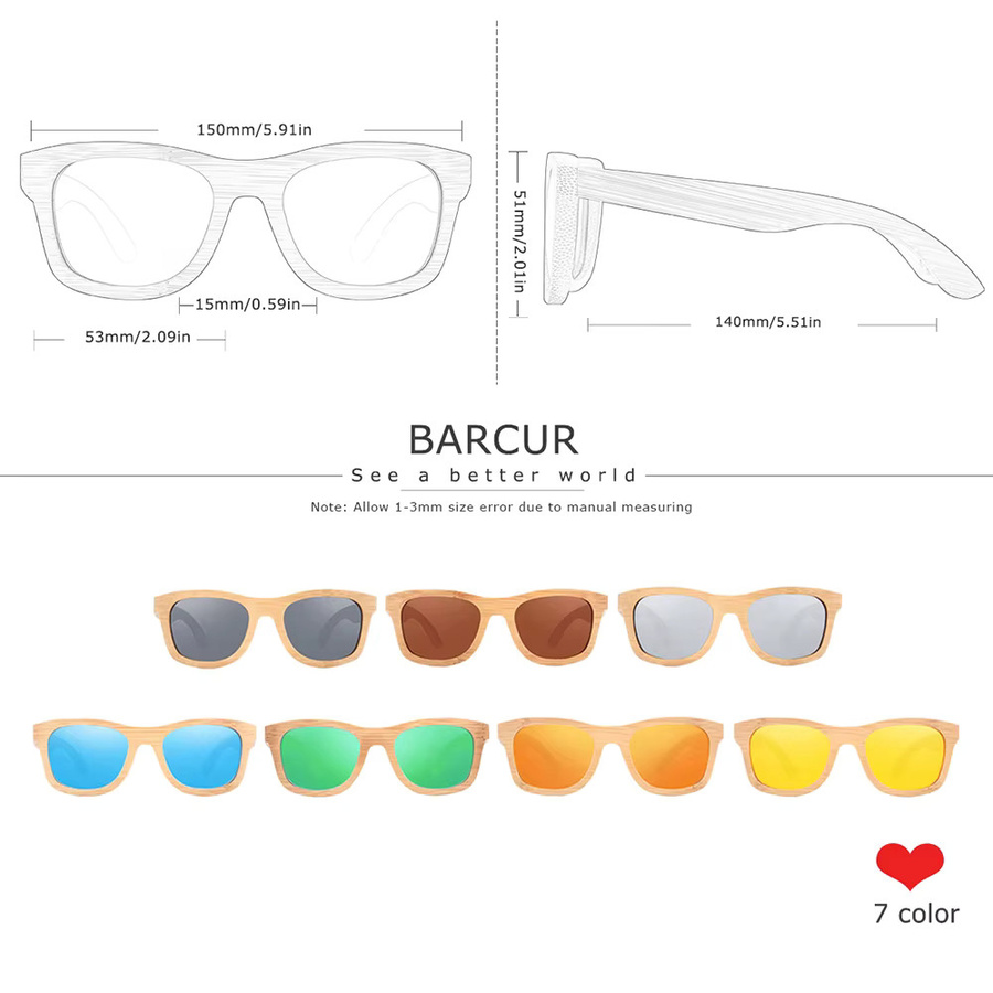 BARCUR Sonnenbrille, Holz, Vollrand, Square, Braun, Unisex - Bild 2