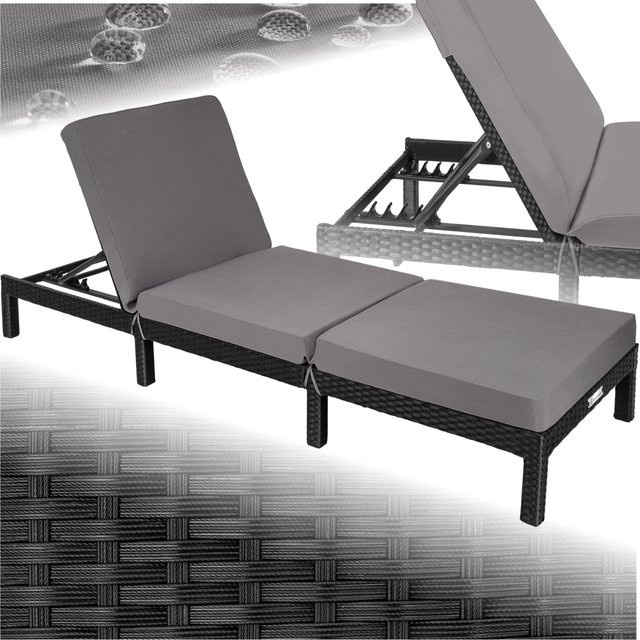 tectake Sofia Rattan Sonnenliege in Schwarz mit verstellbarer Rückenlehne, B/T/H: 196 x 66 x 27 cm - Bild 1