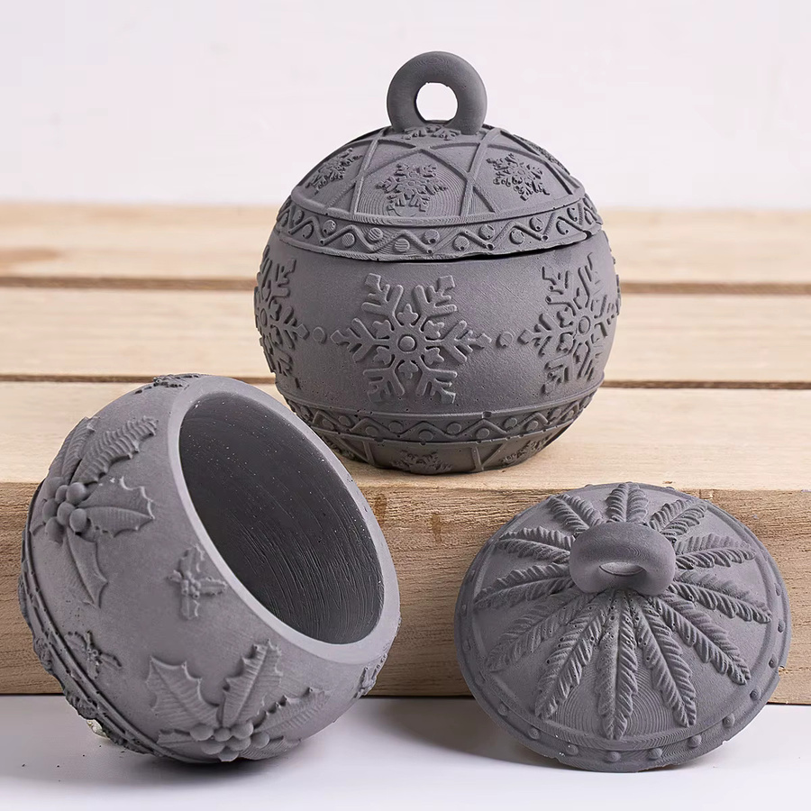 UDOCOOL Silikonform Relief Schnee Beere Ball mit Deckel für 3D DIY Beton und duftende Kerzen in Weiß - Bild 3