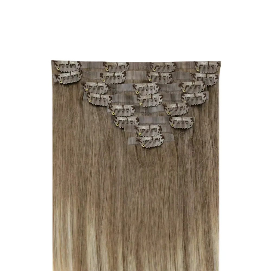 Full Shine Clip-In-Extensions Echthaar, Remy Balayage Blonde, 8 Stück, 120 g - Bild 4
