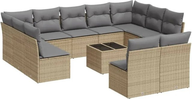 vidaXL 12-teilige Garten-Sofagarnitur aus Poly-Rattan mit Kissen in Beige-Grau - Bild 1