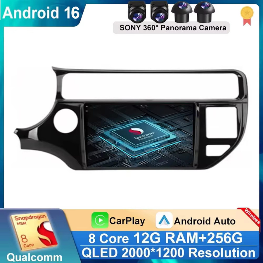 Android 16 Multimedia-Autoradio für Kia RIO 4 K3 2015 - 2017 mit GPS-Navigation, Carplay, QLED-Display und 360-Grad-Kamera Unterstützung in Schwarz - Bild 3