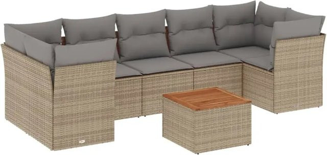 vidaXL 8-teilige Garten-Sofagarnitur aus Polyrattan in Beige mit Kissen und Tisch in L-Form - Bild 1