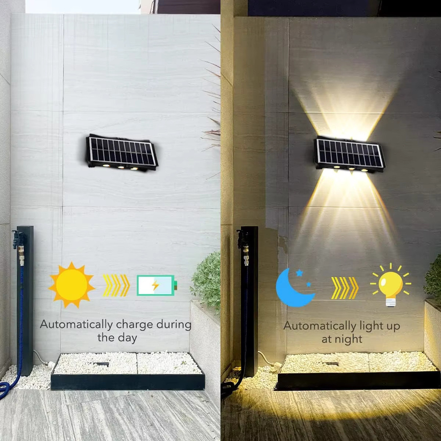 Heinast Solar-LED-Wandleuchte in Schwarz, wasserdichte Außenbeleuchtung mit Dämmerungssensor für Garten und Terrasse, Up-and-Down-Licht in Warmweiß - Bild 4