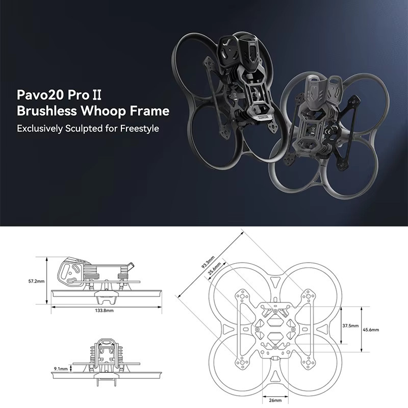 BETAFPV Pavo20 Pro II Bürstenloser Whoop-Rahmen aus Kohlefaser in Schwarz oder Grau, kompatibel mit DJI O4/O4 Pro - Bild 2