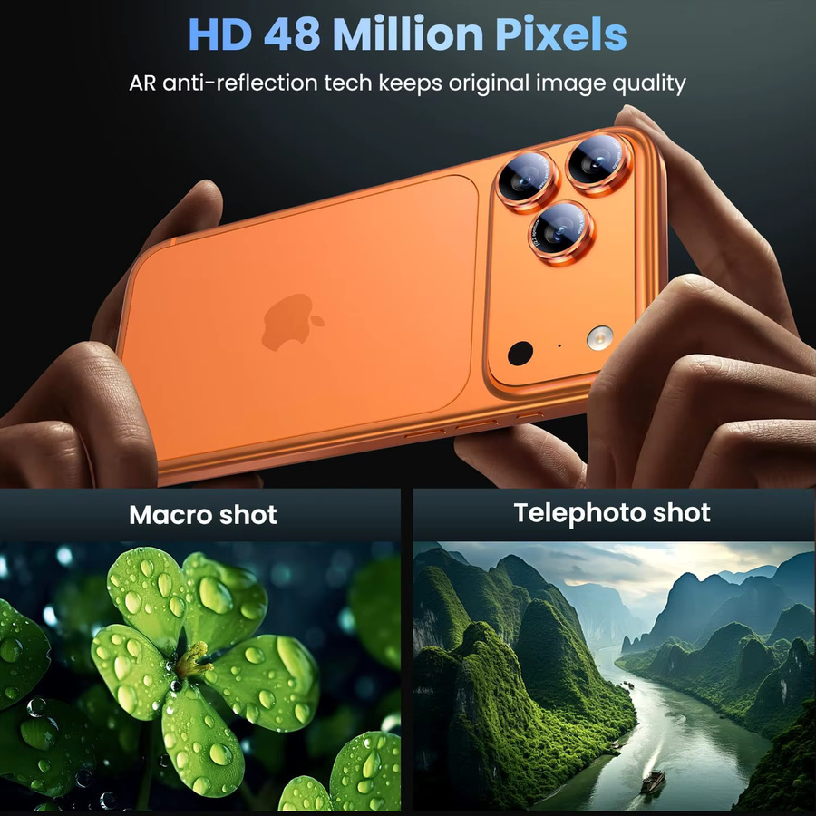 NYFundas Kameraobjektiv-Schutzhülle aus gehärtetem Glas und Metall für iPhone 17 Pro Max, 16 Plus, 15, 14, 13 Mini und 17 Pro in Orange - Bild 4