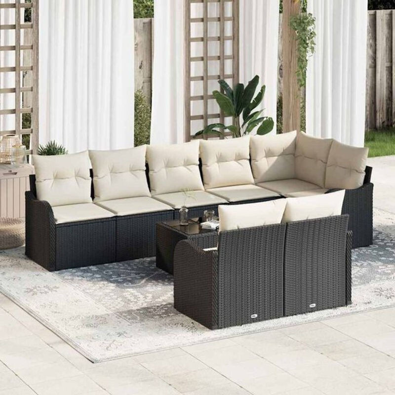 vidaxl Garten-Sofa-Set aus Poly-Rattan mit 9 Kissen in Schwarz - Bild 1