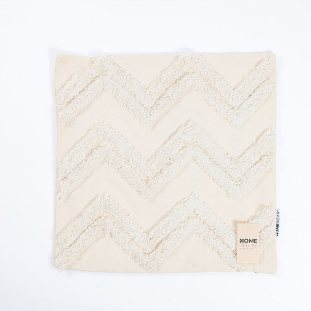 HOME DELUXE Getufteter Kissenbezug JARA Zickzack mit Kissenfüllung in Beige/Creme im Boho-Stil - Bild 1