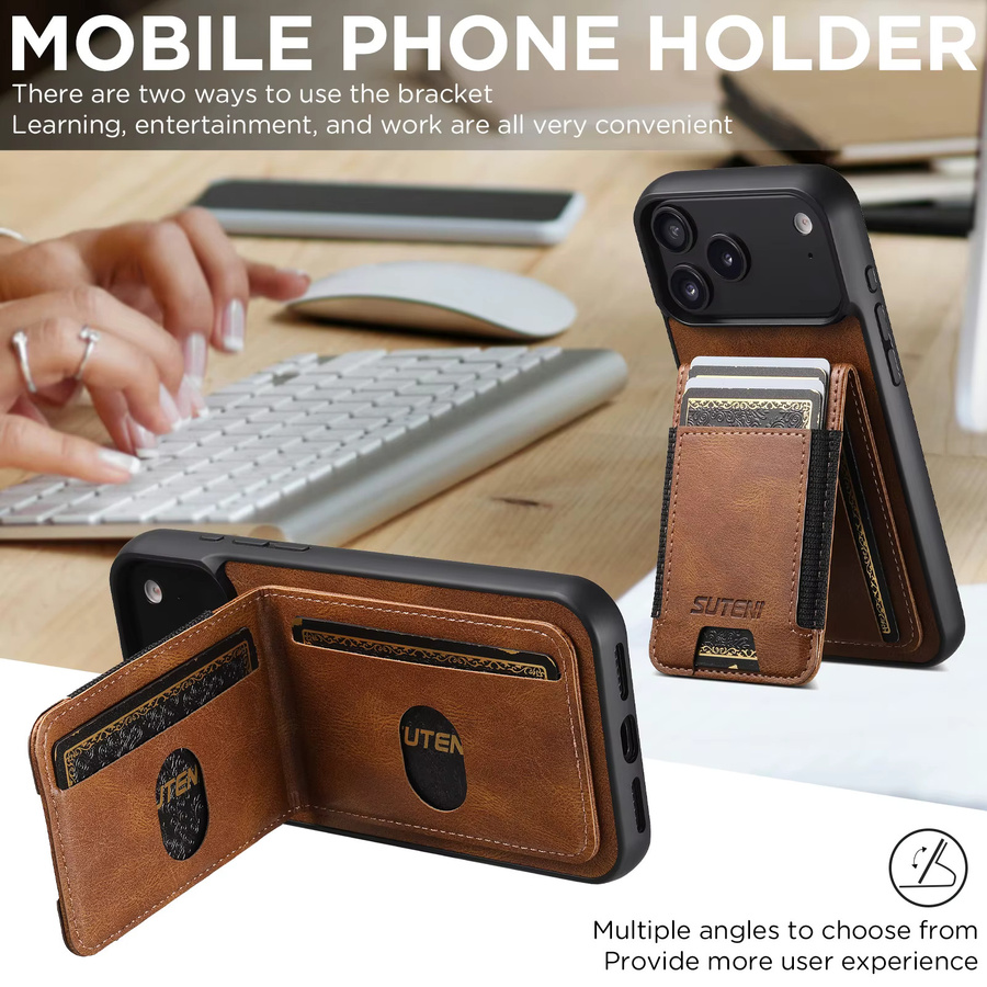 EUCAGR Luxus Kunstleder Stand Wallet Case für iPhone 17 Pro Max 16 Plus 16E 15 14 13 12 Pro Max Kartenhalter Handyhülle in Blau und Braun - Bild 4