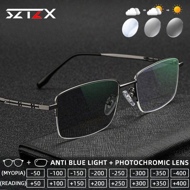 SZTZX Lesebrille Rechteck, Titan, Silber, Photochrome, Blaulichtfilter - Bild 1