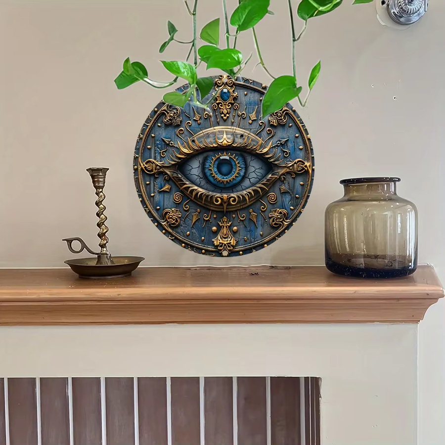 Hello Young Metallbeschilderung mit allsehendem Auge in Blau, antike ägyptische Wanddekoration mit Pyramidenmotiv, rund, B: 20 cm, H: 20 cm, T: 20 cm - Bild 3