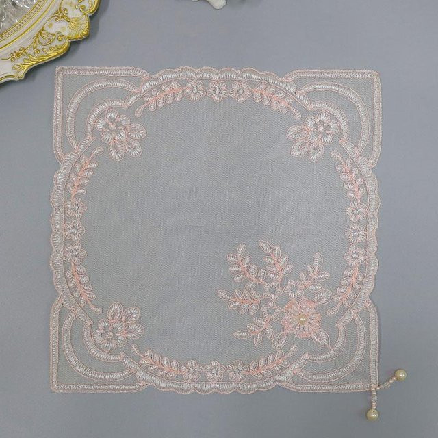 Yiran Furniture Tischset aus Baumwolle mit floraler Perlen-Stickerei, quadratisch, Grau/Rosa, Breite: 28 cm - Bild 1