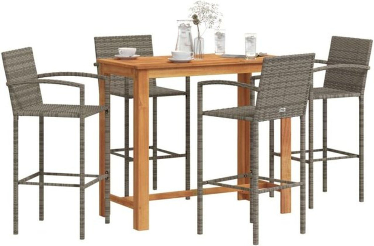 Vidaxl 5-tlg. Gartenbar-Set aus Akazienmassivholz und Polyrattan in Grau, B/T/H: 120 x 60 x 100 cm - Bild 1