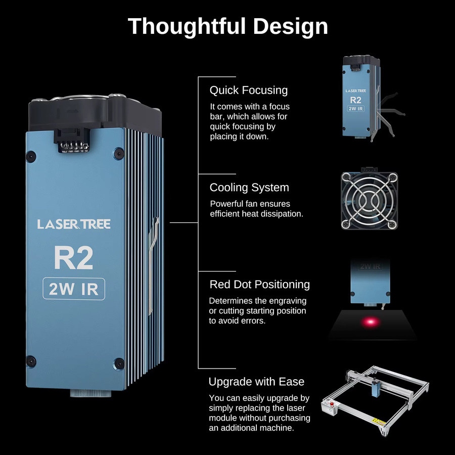 LASER TREE R2 2W 1064nm Infrarot-Lasermodul zum Gravieren von Kunststoff und Metall - Bild 3