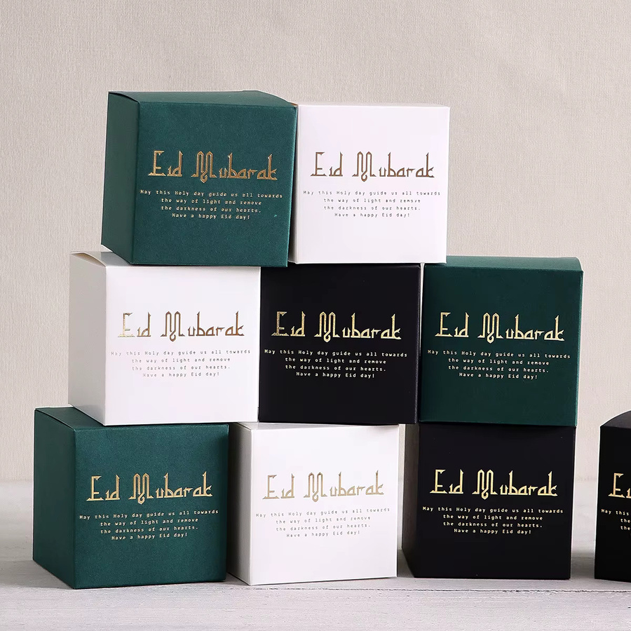 10er-Pack Eid Mubarak Geschenkboxen aus Papier in Grün für Süßigkeiten und kleine Geschenke zum Ramadan und muslimischen Festen - Bild 2