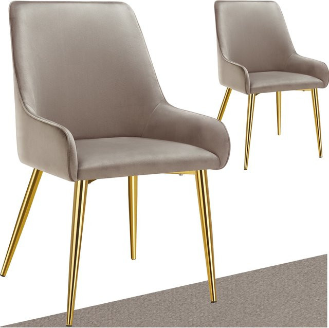 tectake Polsterstuhl Avane in Samtoptik mit Stahlbeinen, 2er Set, Beige, B: 52 cm, T: 61 cm, H: 89 cm - Bild 1
