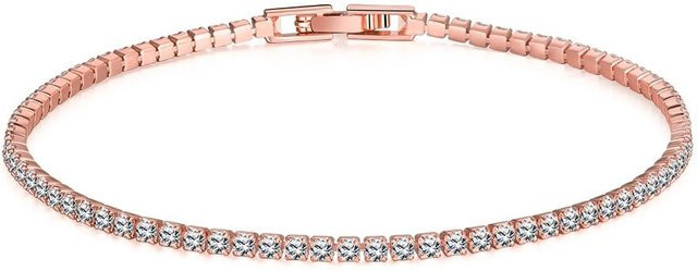 YIRAN Tennisarmband, 925 Silber, Zirkonia, Damen, Roségold - Bild 1