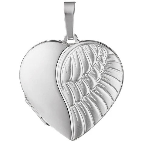 Colfem Anhänger Medaillon Herz Flügel, 925 Silber, matt, Unisex - Bild 1