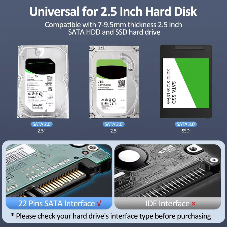 Kebidu USB 3.1 2,5 Zoll SATA HDD SSD Gehäuse mit UASP Unterstützung, Schwarz - Bild 4