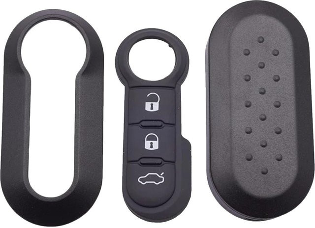 Okeytech Flip Silica Autoschlüsselgehäuse für Fiat 500 Panda Punto Bravo, 3 Tasten, Schwarz, ungeschliffener Schlüsselbart - Bild 1