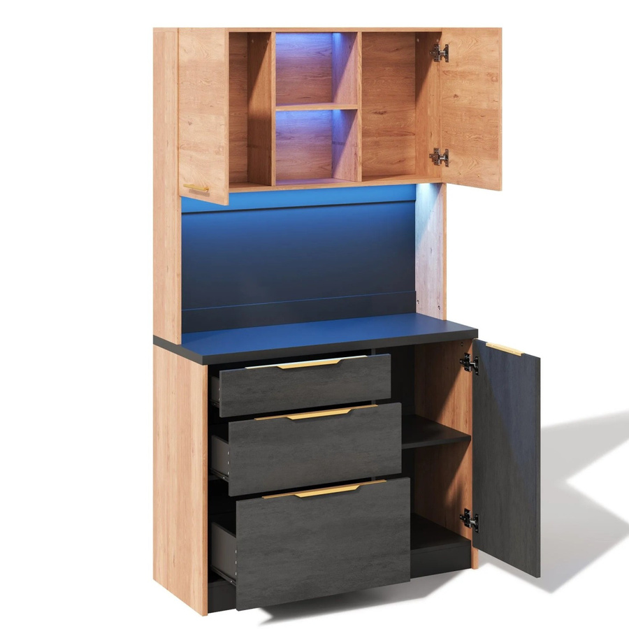okwish Küchenhochschrank mit LED Beleuchtung und verstellbarer Arbeitsplatte in Schwarz, B/T/H: 100 x 40 x 180 cm - Bild 2