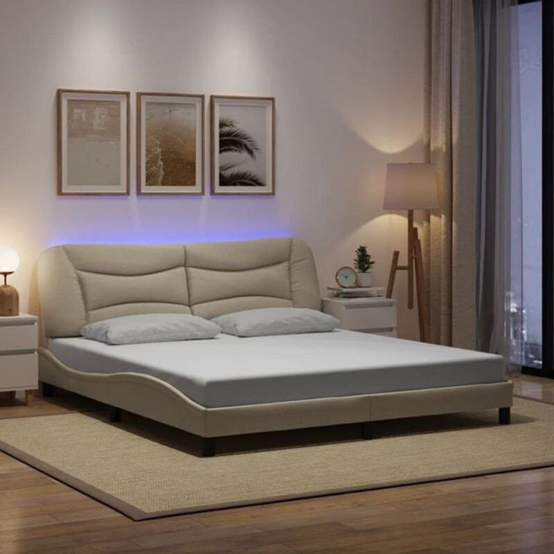 Modernes Polsterbett Hvar mit LED von vidaxl in Creme/Beige, B/T: 180 x 200 cm - Bild 1