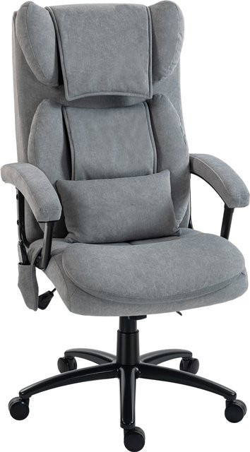 HOMCOM Ergonomischer Bürostuhl mit Massage- und Wippfunktion in Grau aus bedrucktem Samt mit hoher Rückenlehne, Lendenstütze und Seitentasche - Bild 1