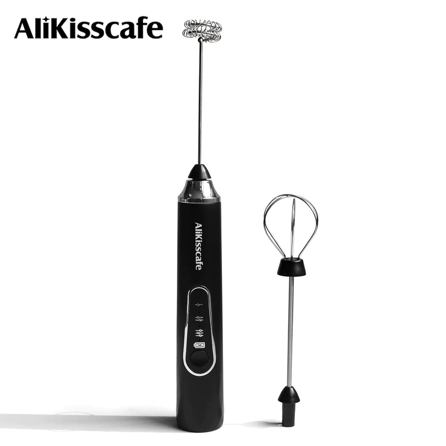 AliKisscafe Elektrischer Kaffee-Milchaufschäumer in Schwarz, Wiederaufladbarer Mixer und Barista-Zubehör für Espresso - Bild 3