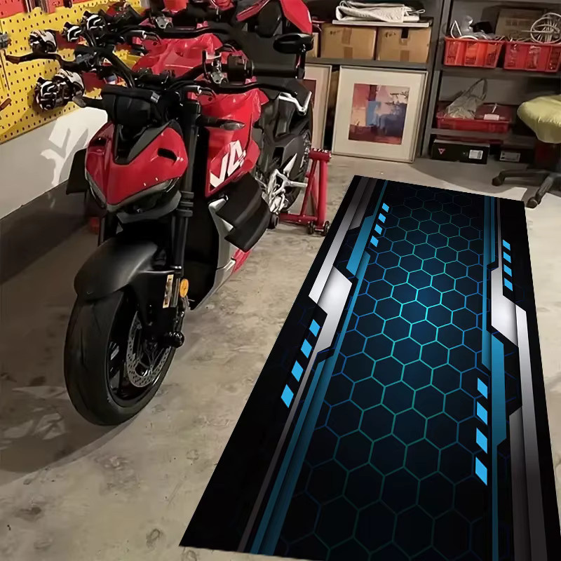 VIKAMA Motorrad-Garagenbodenmatte mit Renn-Display-Design, ölbeständig und verschleißfest, Mehrfarbig - Bild 3