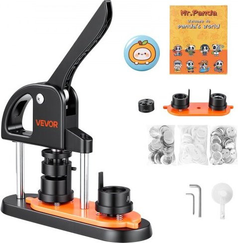 VEVOR Buttonmaschine Set in Schwarz und Orange mit 500 Button-Teilen, 25mm Badge Maker Kit inklusive Kreisschneider und Zauberbuch für DIY Abzeichen - Bild 1
