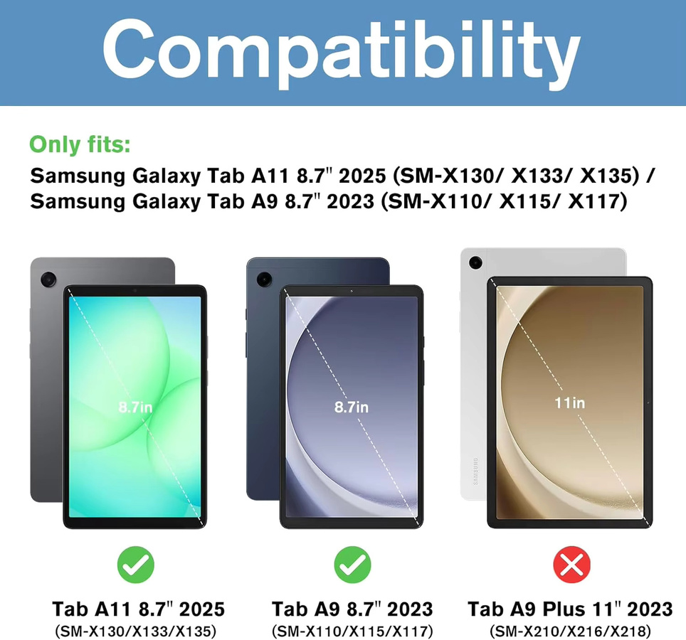 Samsung Displayschutzfolie aus gehärtetem Glas für Galaxy Tab A11 2025 SM-X135 X133 X130 und Galaxy Tab A9 2023, transparent - Bild 2