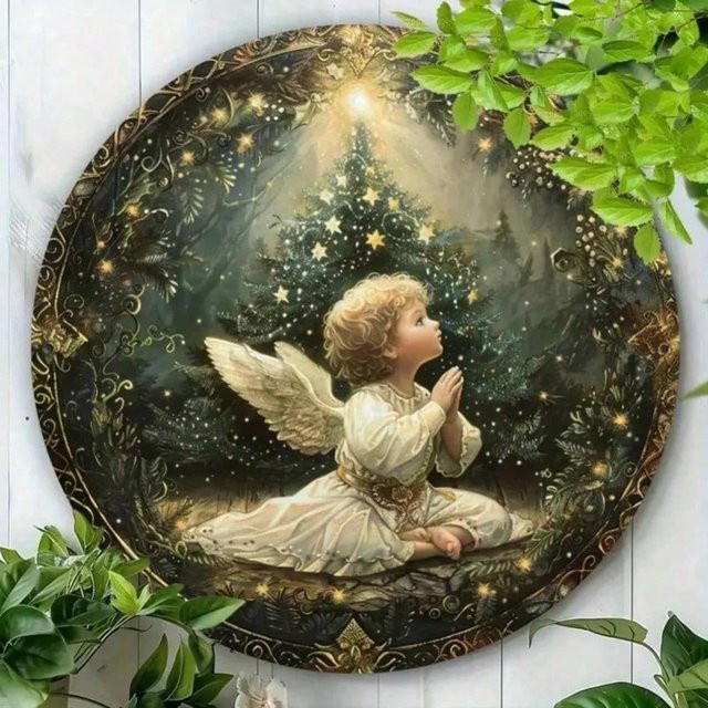 CIFBUY Vintage Gebetsengel Metallschild Weihnachts-Wanddekoration, B/H: 20,3 x 20,3 cm, Mehrfarbig - Bild 1