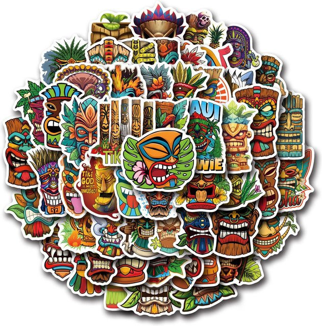 55 Tiki Tiki Maori Mythische Graffiti Aufkleber Set in Multicolour für Koffer, Notizbuch und Handy - Bild 1