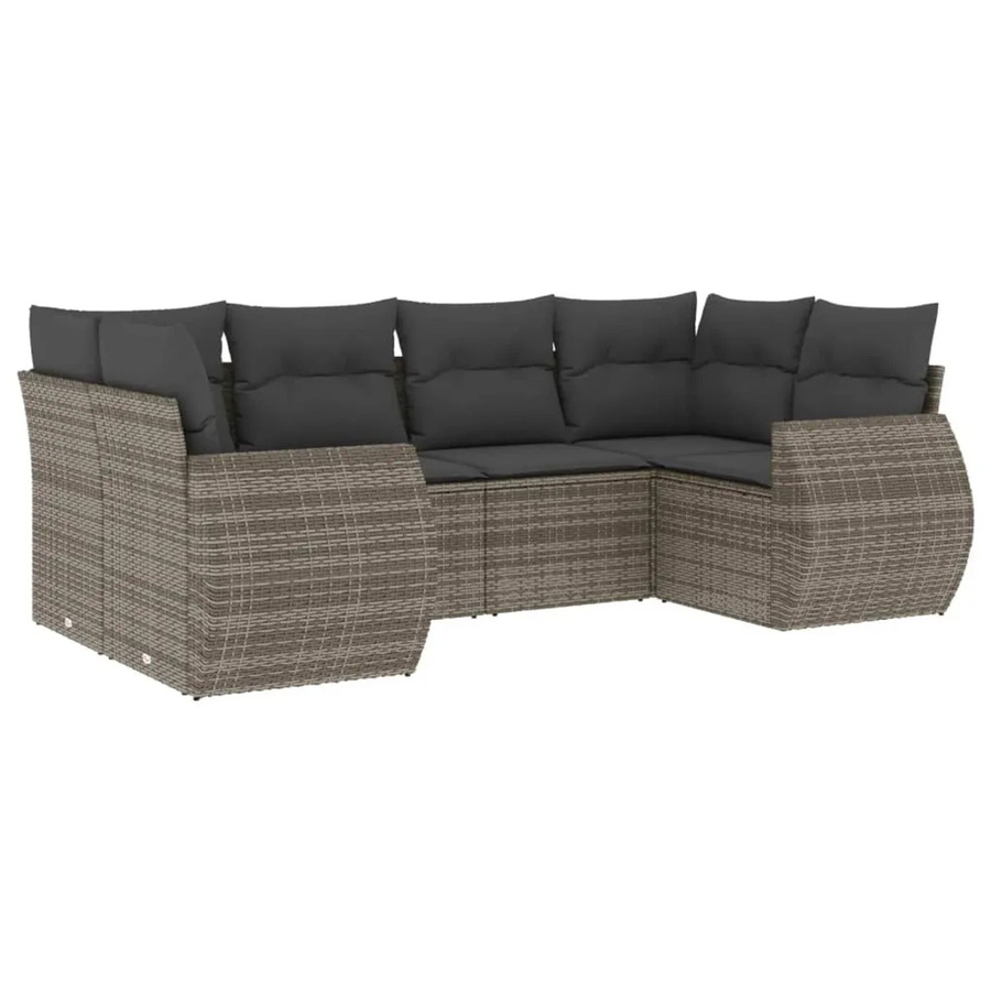 vidaXL 6-teilige Garten-Sofagarnitur aus Poly-Rattan mit Kissen in Grau - Bild 2