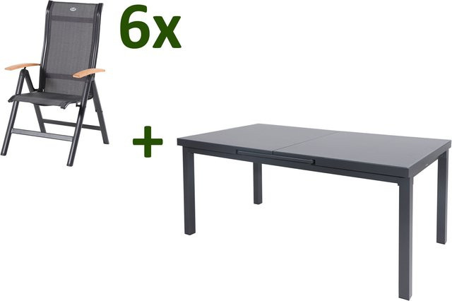 Hartman Alice Garten-Essgruppe aus Aluminium und Sicherheitsglas in Anthrazit mit 6 Klappstühlen und ausziehbarer Tischplatte B/T: 180 bis 240 x 100 cm - Bild 1