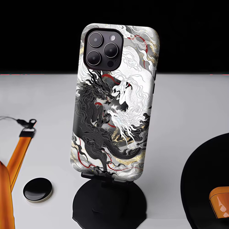 Potdemiel Magnetische Handyhülle mit Yin-Yang Drachen-Tapisserie für iPhone 17 16 15 14 13 Pro Max Plus, Mehrfarbig - Bild 4