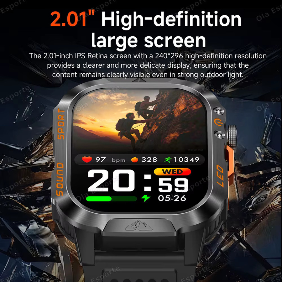 Ola Esporte Smartwatch, Schwarz, Herren, 2,01 Zoll, Wasserdicht - Bild 2