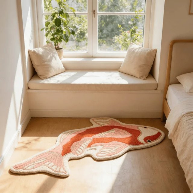 VIKAMA Teppich in Koi-Karpfen-Form, waschbarer Bohemian Bodenmatte in Multicolour für Wohnzimmer und Schlafzimmer - Bild 1