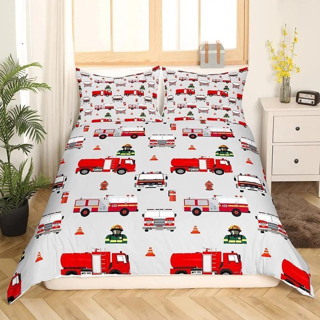 Bettwäsche-Set Feuerwehrauto von Binchi Fitness in Rot mit Deckenbezug und Kissenbezug für Kinder, Breite: 140 cm, Höhe: 210 cm - Bild 1