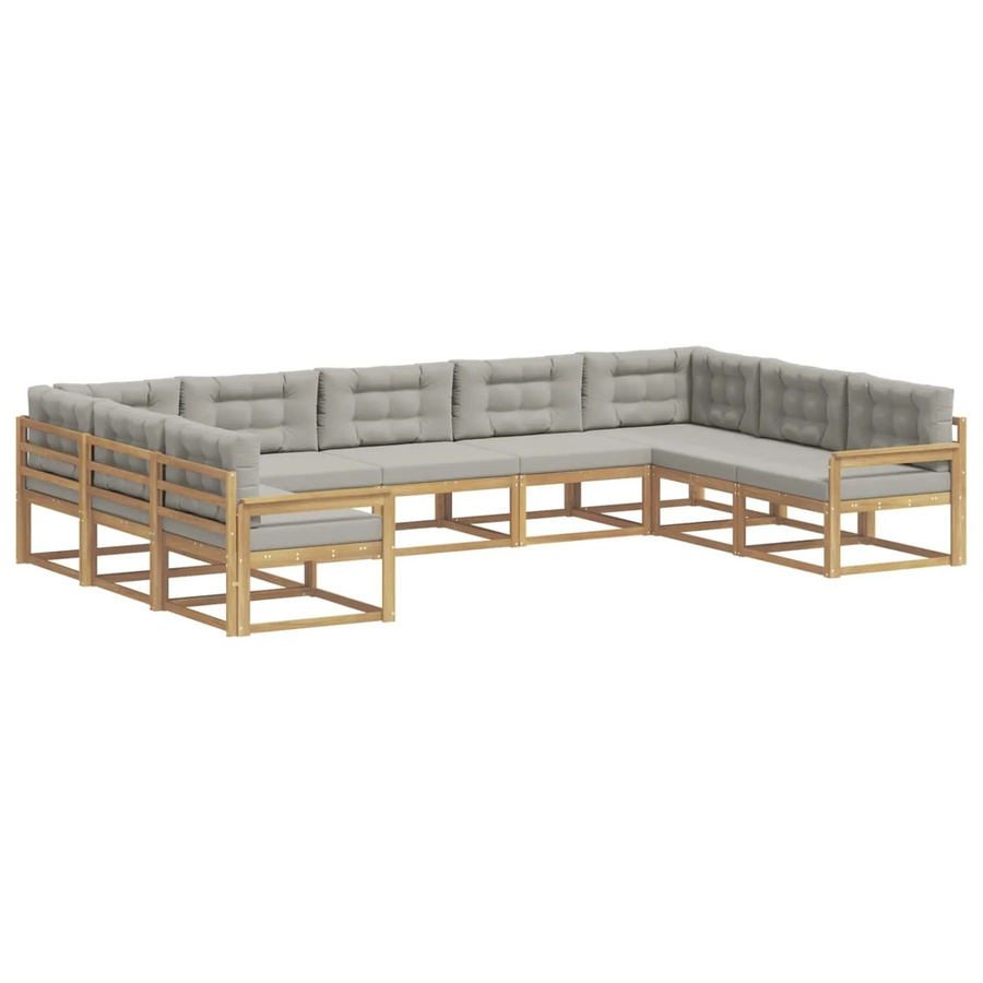 vidaXL Outdoor-Sofagarnitur in U-Form aus Akazienholz mit Kissen in Weiß und Hellgrau - Bild 2