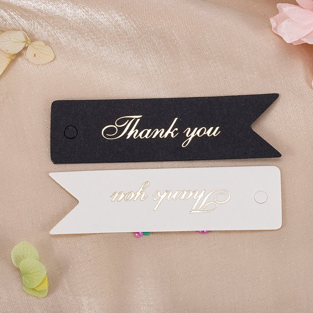 Ailimi Danke Hängen Tags in Gold und Weiß, 100 Stück Papier-Geschenkkarten für DIY Schmuckverpackung und Handwerk, B/H: 2 x 7 cm - Bild 1